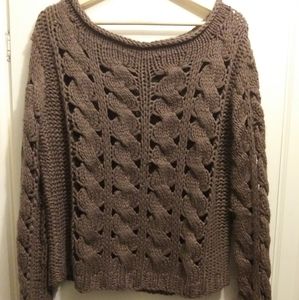 Hinge wide neck, open knit sweater